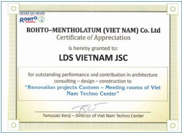 LDS VIET NAM vinh dự nhận được thư cảm ơn từ khách hàng ROHTO